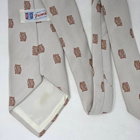 VINTAGE FRENCH F*** YOU CUSS SWEAR DESIGN NYLON TIE TAN BROWN TEXTURED 4" X 54" - Picture 1 of 4